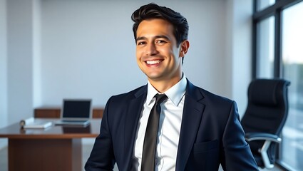 Confident Smiling Businessman in Modern Office Setting
