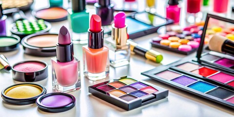Miniature World of Beauty Products: Colorful Cosmetics Displayed with Tilt-Shift Effect