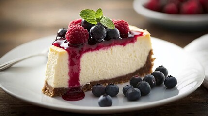 A Classic New York-Style Cheesecake with a Berry Topping &ndash; Rich, Creamy, and Decadent Dessert with a Buttery Crust and Fresh, Juicy Berries