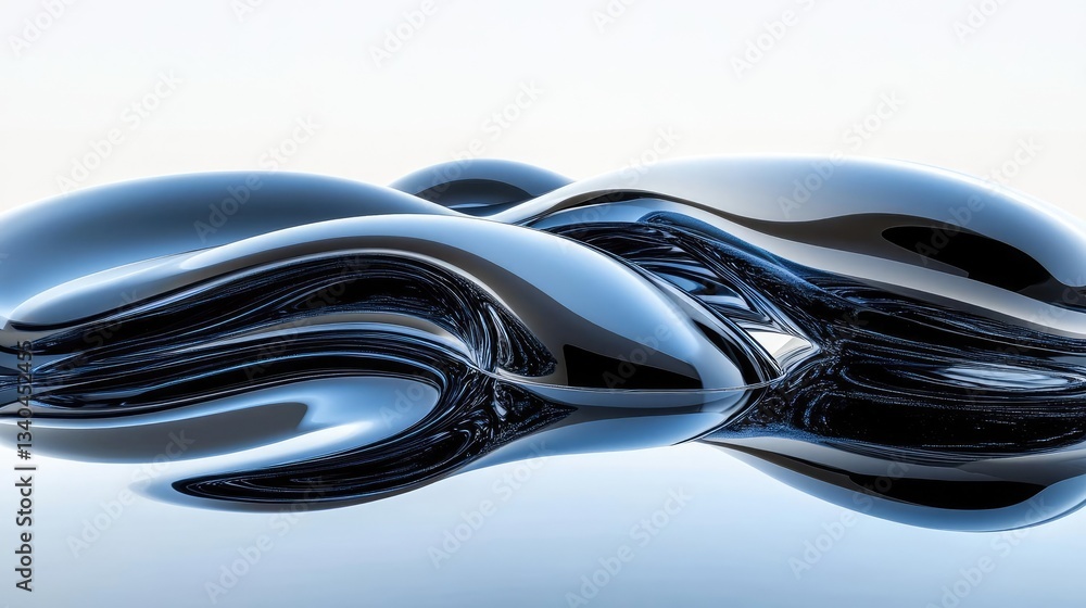 Aufkleber abstract dark blue liquid forms glossy metallic texture in modern design style with smooth surfaces 