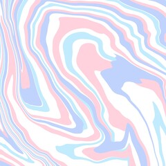 Abstract design with fluid, wavy patterns in pastel colors. Features blue, pink, and white swirls creating a marbled effect.