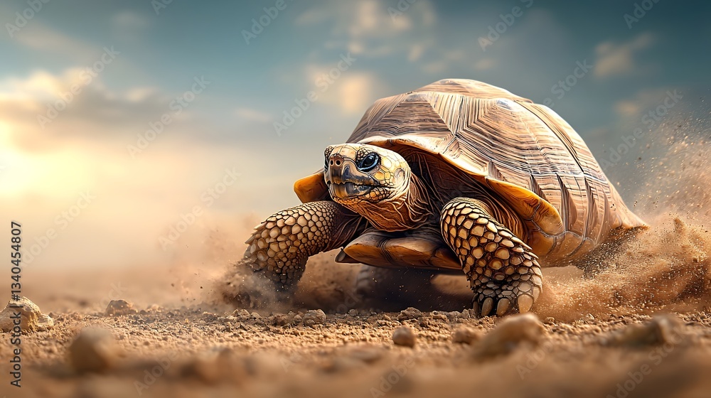 Aufkleber a large armored desert tortoise slowly making its way across a rocky dune its textured shell blendin