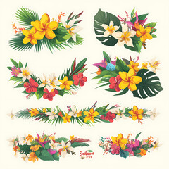 Obraz premium Creative 2D Doodle Floral Illustrations on White Background