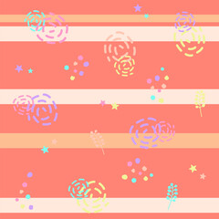 Pattern background illustration of randomly scattered colorful hand drawn style dots and striped circles