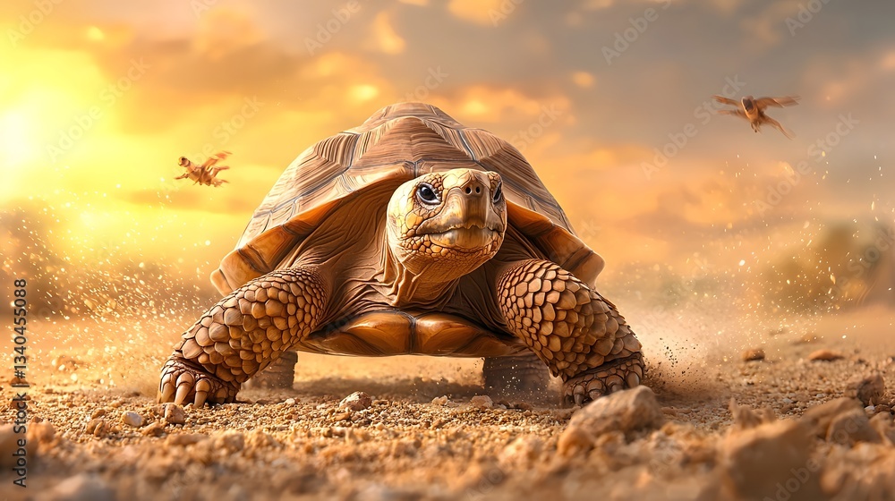 Aufkleber a large armored desert tortoise slowly making its way across a rocky dune its textured shell blendin