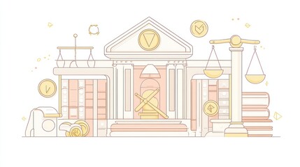 Fototapeta premium Justice Building Illustration, Law Office, Legal System, Court Scene, for presentations, stock, social media