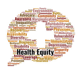 Health Equity Word Cloud. Key Issues in Access, Inclusion, and Healthcare Justice