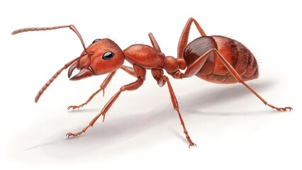 Macro Marvel: A close-up illustration of a red ant, showcasing intricate details and textures against a minimalist background.
