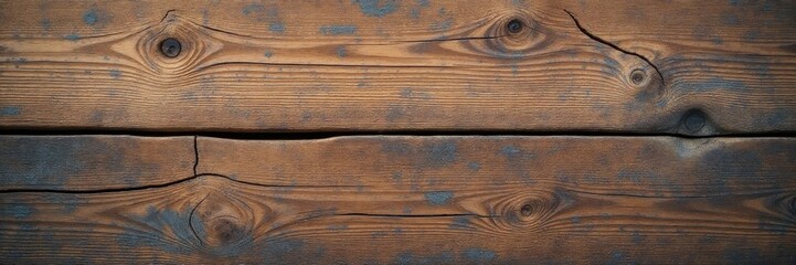 Naklejka premium Wooden plank with weathered patina and cracks, worn appearance, natural finish