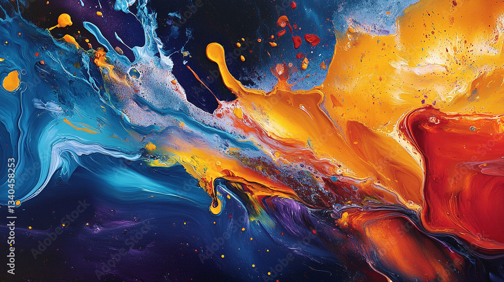 Poster neon-colored liquid mixing, creating a mesmerizing effect, vibrant hues and playful splashes of liqu