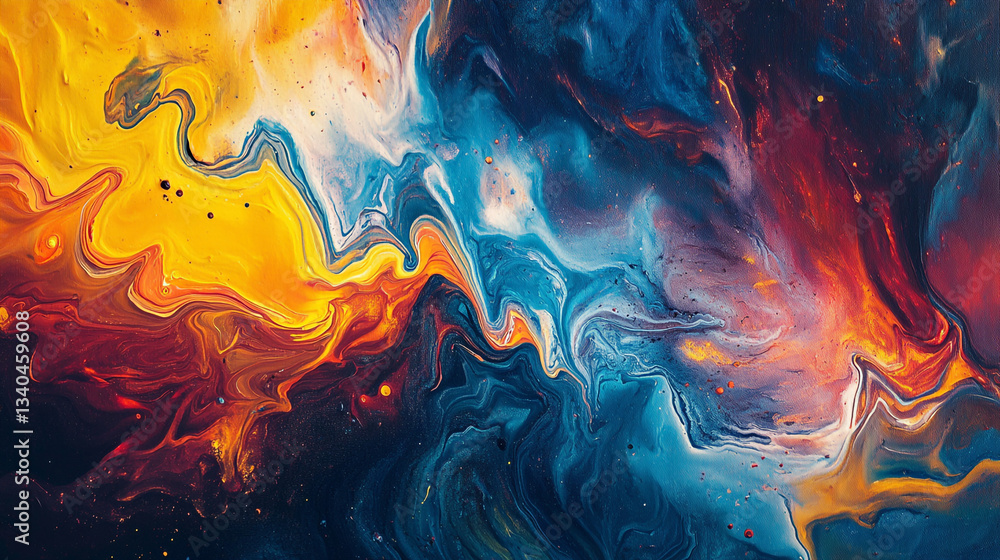Poster neon-colored liquid mixing, creating a mesmerizing effect, vibrant hues and playful splashes of liqu