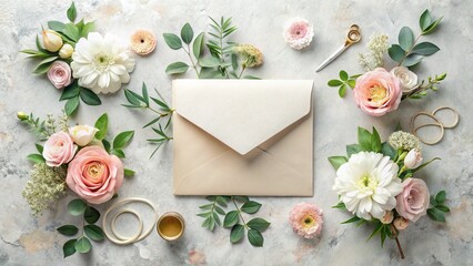 Elegant Floral Wedding Invitation Mockup with Watercolor Flowers and Greenery