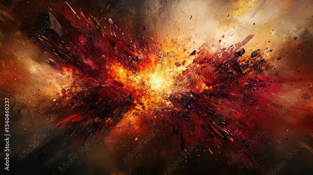 Aufkleber fiery red orange explosion abstract background with dynamic particles and colors. a powerful burst o