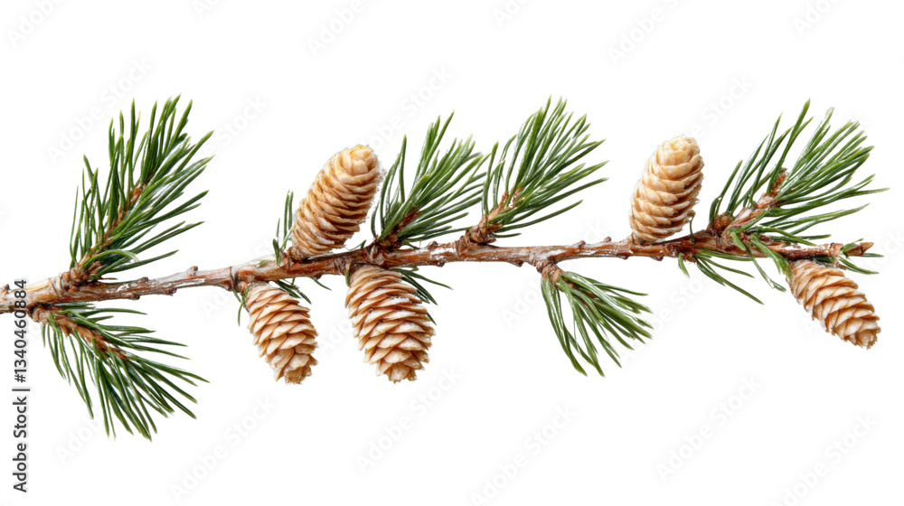 Poster fir tree branch showing cones and needles on transparent background