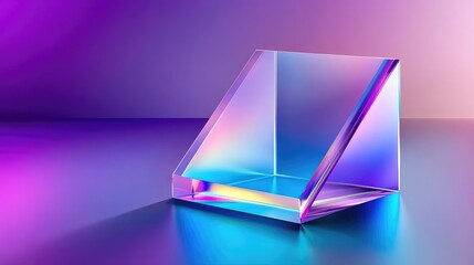 Iridescent Glass Prism On Purple And Blue Gradient Backgrounds Illustration Geometric Design Art Display Showcase 3D Rendering Colorful Abstract Modern Minimalist Illustration With Vibrant Color