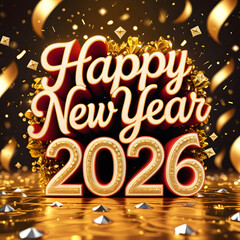  Happy New Year 2026 Celebration Design, set against a lavish, golden hued festival background.