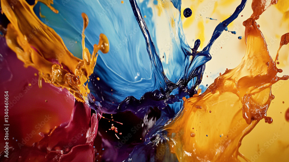 Poster an abstract painting that captivates with dynamic swirls of vibrant colors pattern, fluid paint with
