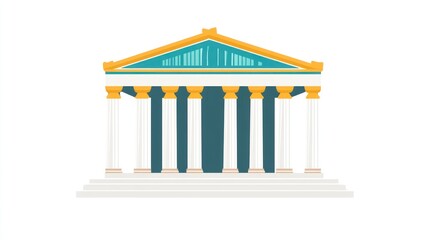 Classic Greek temple illustration, flat style, architectural drawing, possible use in education or design