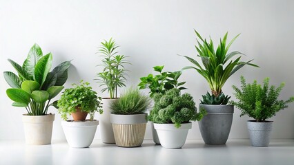 Fototapeta premium Free Mockup: Vibrant Green Plants in Modern Pot on White Background