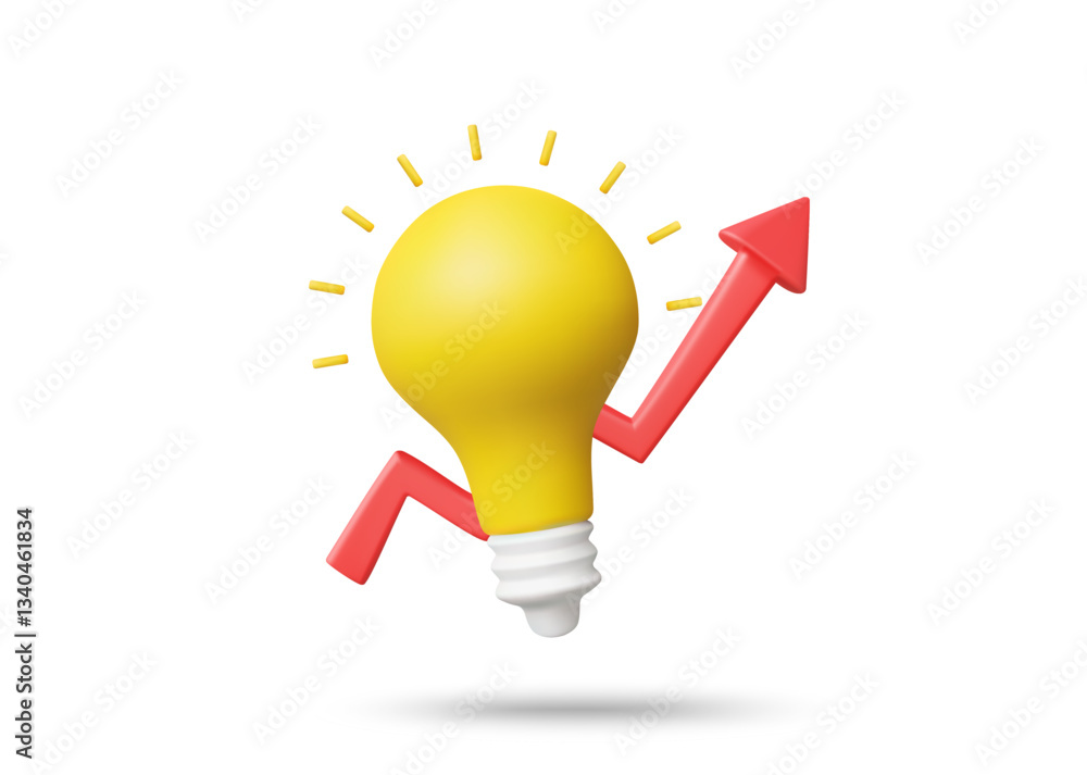 Aufkleber 3d illustration vector render of light bulb icon and up arrow graph. idea concept leading to financi