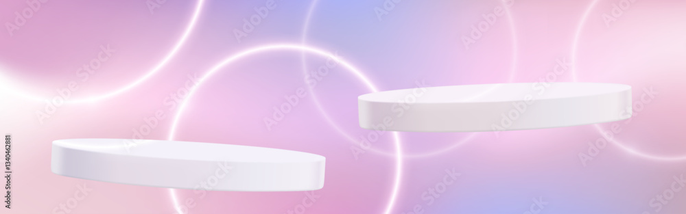 Aufkleber round platforms floating on gradient background. vector realistic illustration of two empty podiums 