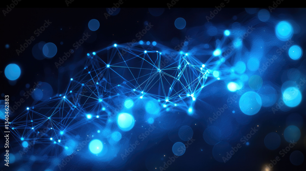 Aufkleber vibrant abstract representation of network, featuring glowing blue nodes and interconnected lines against dark background, evokes sense of