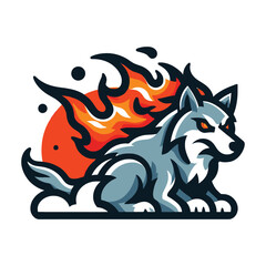 Flaming Wolf Powerful Fire Spirit Animal Illustration Aggressive Burning Wild Dog Mascot Logo Vector
