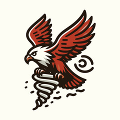 Majestic Tornado Eagle Fierce Flying Bird in Whirlwind Powerful Animal Logo Mascot Vector Illustration