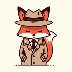 Detective Fox Retro Noir Style Smart Fox Character Illustration Vintage Mystery Agent Logo Mascot Vector