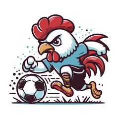Rooster Soccer Player Fierce Football Playing Farm Animal Sports Mascot Logo Vector