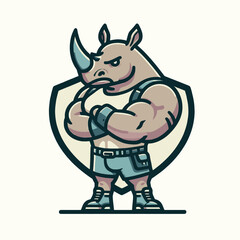 Strong Rhino Bodybuilder Muscular Tough Animal Character Illustration