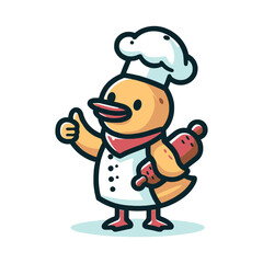Duck Chef Holding Skewer Funny Cooking Cartoon Character Illustration
