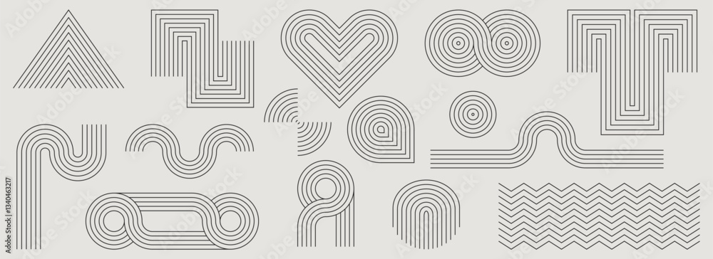 Poster abstract arch line shapes set isolated on background. vector illustration of minimalist geometric pa