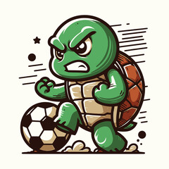 Angry Turtle Soccer Player Fierce Competitive Football Game Illustration