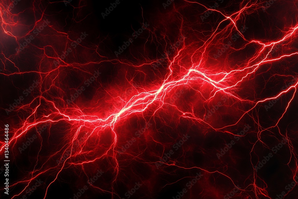 Wall mural dynamic abstract composition of red lightning bolts forming intricate patterns against stark black b