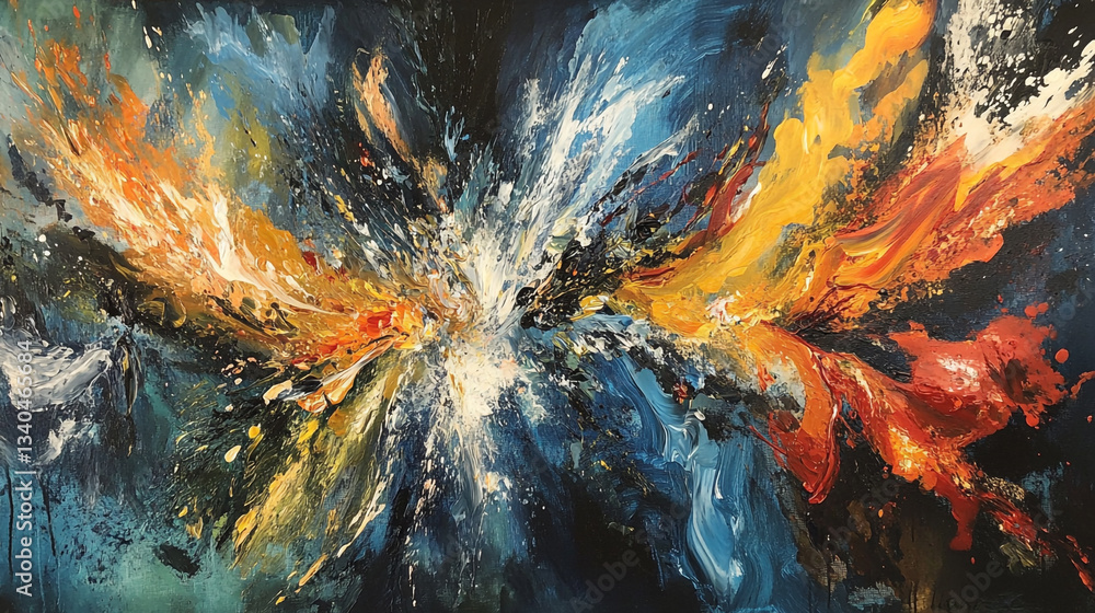 Poster an abstract painting that captivates with dynamic swirls of vibrant colors pattern, fluid paint with