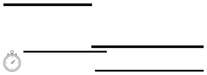 Stopwatch icon paired with four horizontal bars in varying lengths. Ideal for time management, productivity, performance tracking, minimalism, progress determination, speed analysis, flat simple