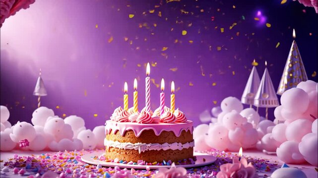 Fantasy birthday cake with dreamy castle background. 