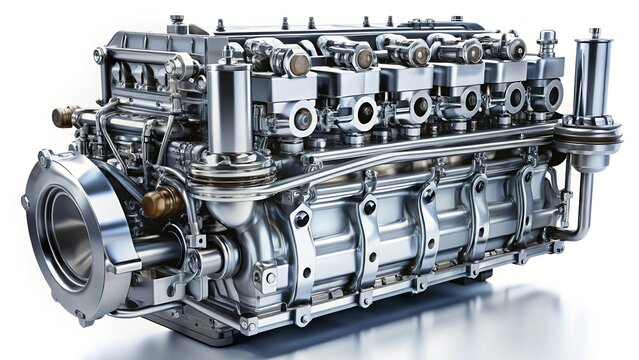 Powerful Engine Mockup: Detailed 12-Valve Diesel Powerplant Rendering