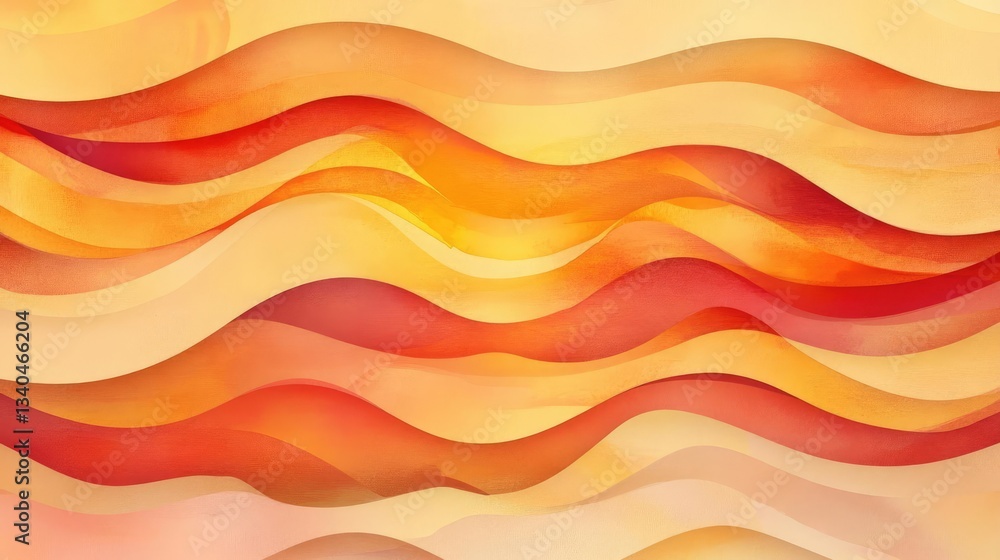 Poster abstract flowing waves in warm tones of orange and red creating a serene background
