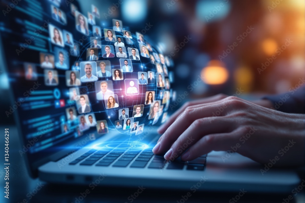Aufkleber Digital networking concept with user interacting on laptop.