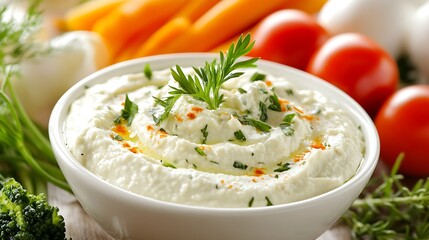 Homemade hummus and fresh vegetables for dipping