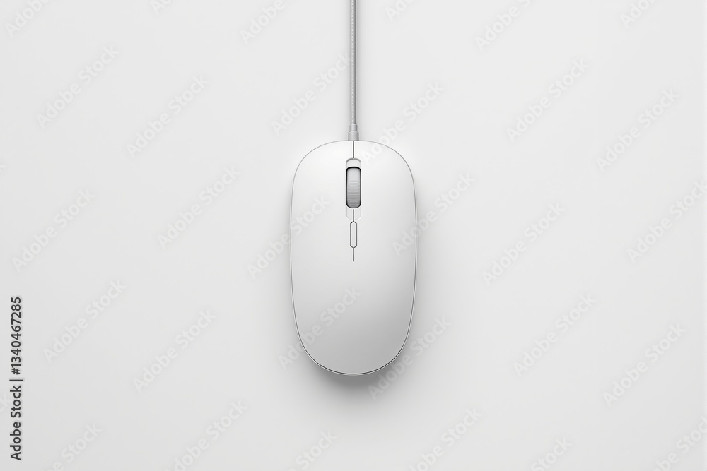 Poster modern wired computer mouse on white background.