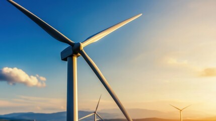 A massive offshore wind farm with giant turbines harnessing renewable energy against a stunning coastal backdrop.