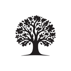 oak tree vector silhouette line art logo illustration