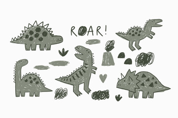 Cute cartoon hand drawn Dino. Sketch, doodle stile, vector illustration for kids. Cartoon Dosaur  © NadezdaBarkova