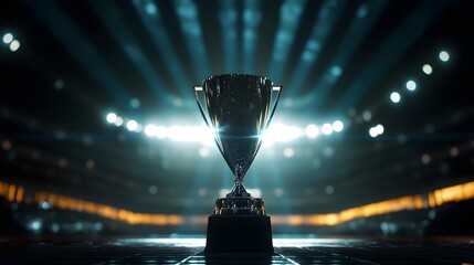 Shining Championship Trophy Amidst Stadium Lights