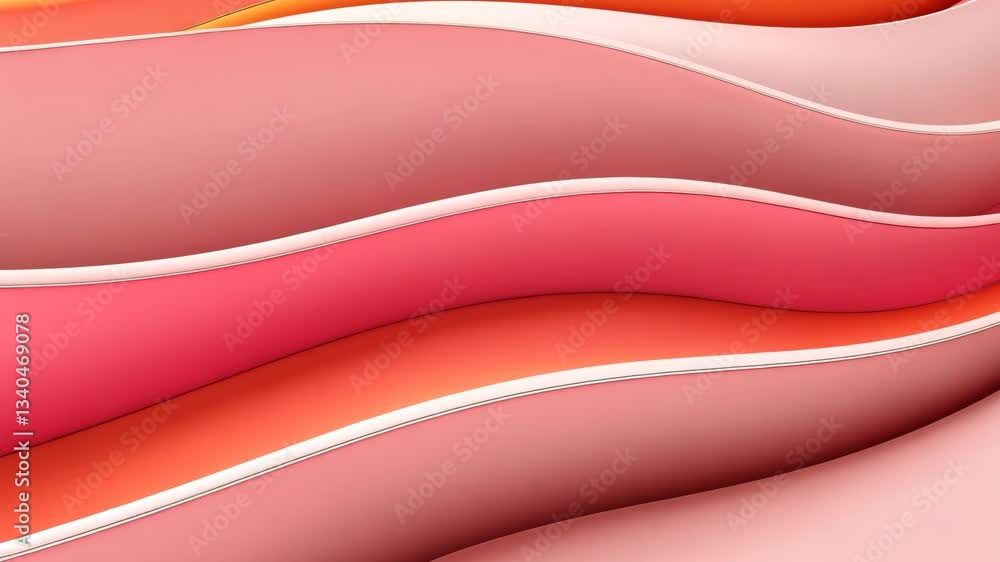 Poster vibrant abstract vdo with wavy layers smooth curves in pink, red, and orange create movement and dep