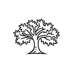 oak tree vector silhouette line art logo illustration