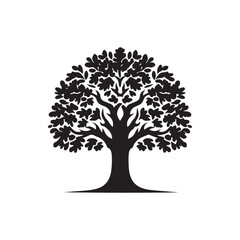 oak tree vector silhouette line art logo illustration